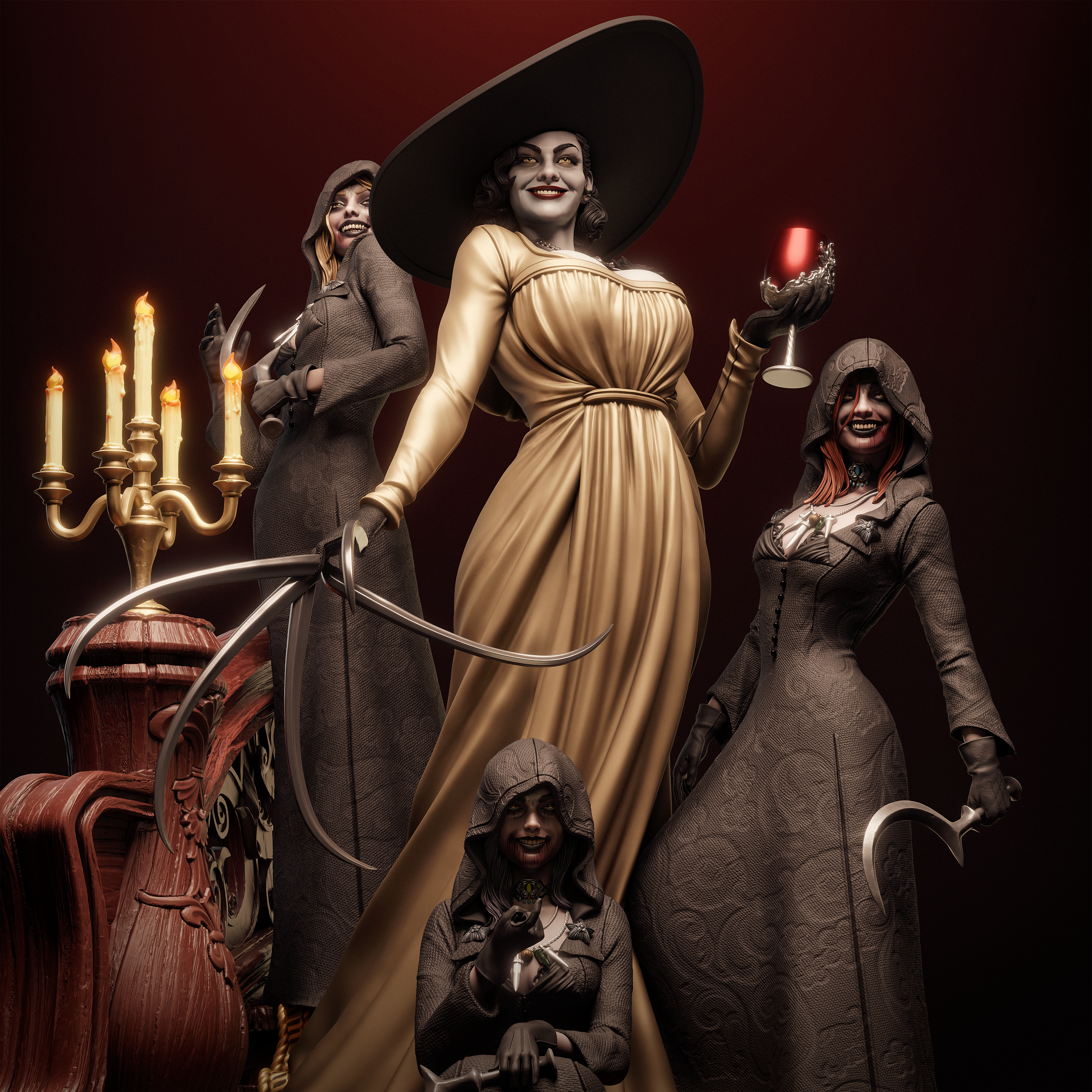 Damned Sisters | Hand-Painted 14K 3D Resin Figures | Garage Kit