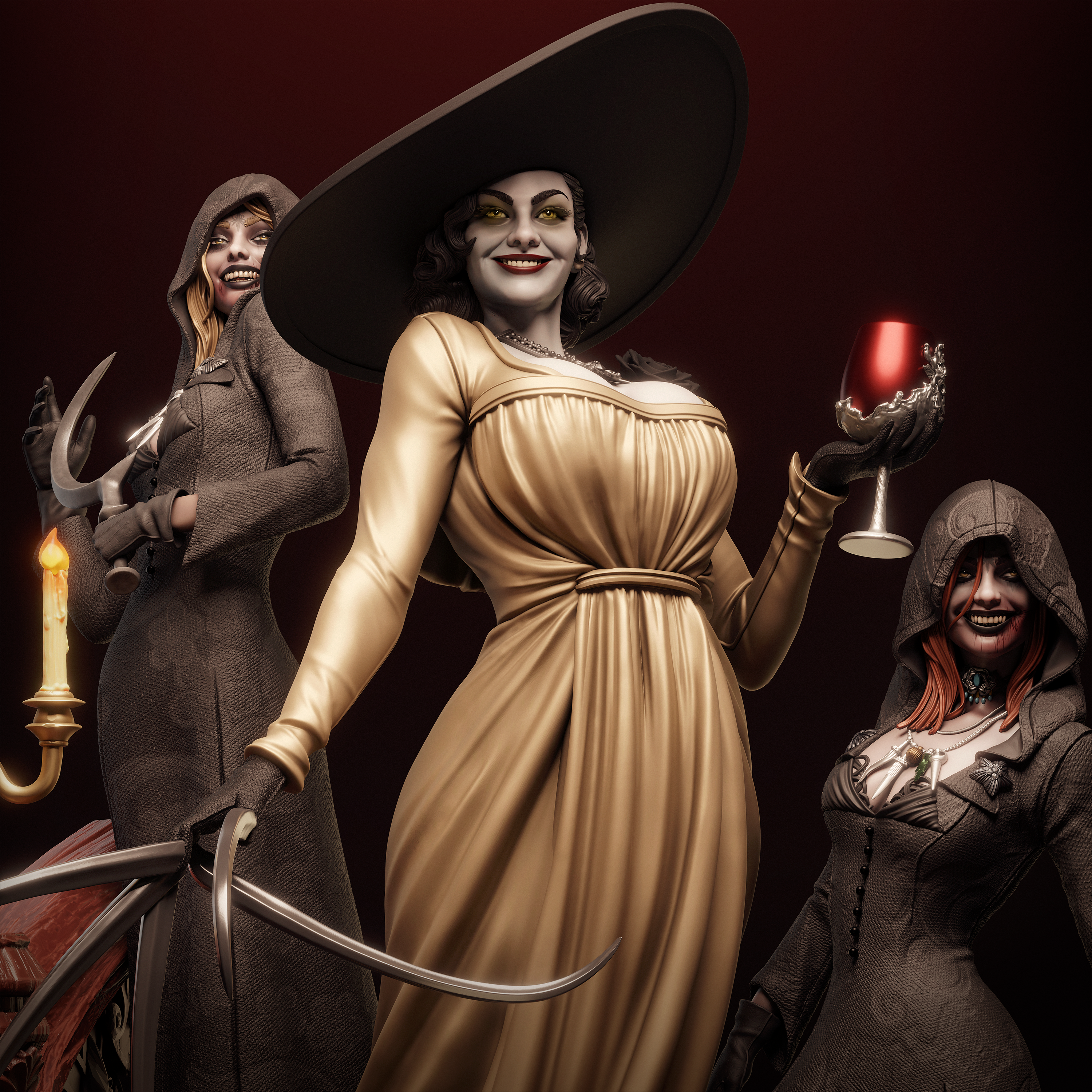 Damned Sisters | Hand-Painted 14K 3D Resin Figures | Garage Kit