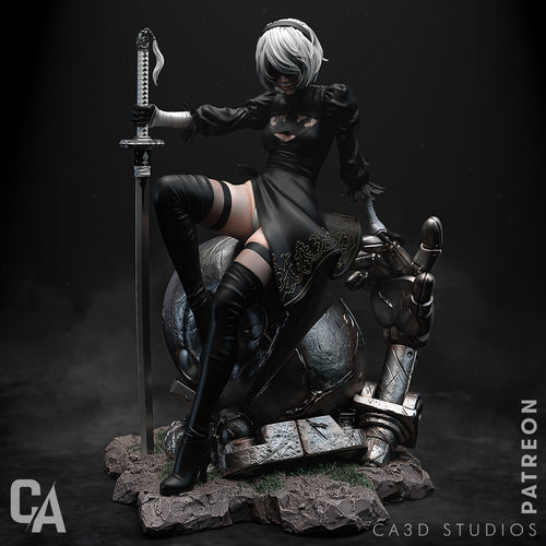 2B Resting – resin collector statue view 2