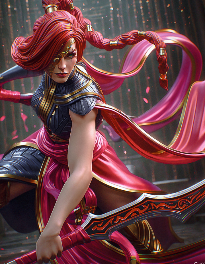 Digital render of Black Rose Katarina, shown for comparison with the physical painted figure