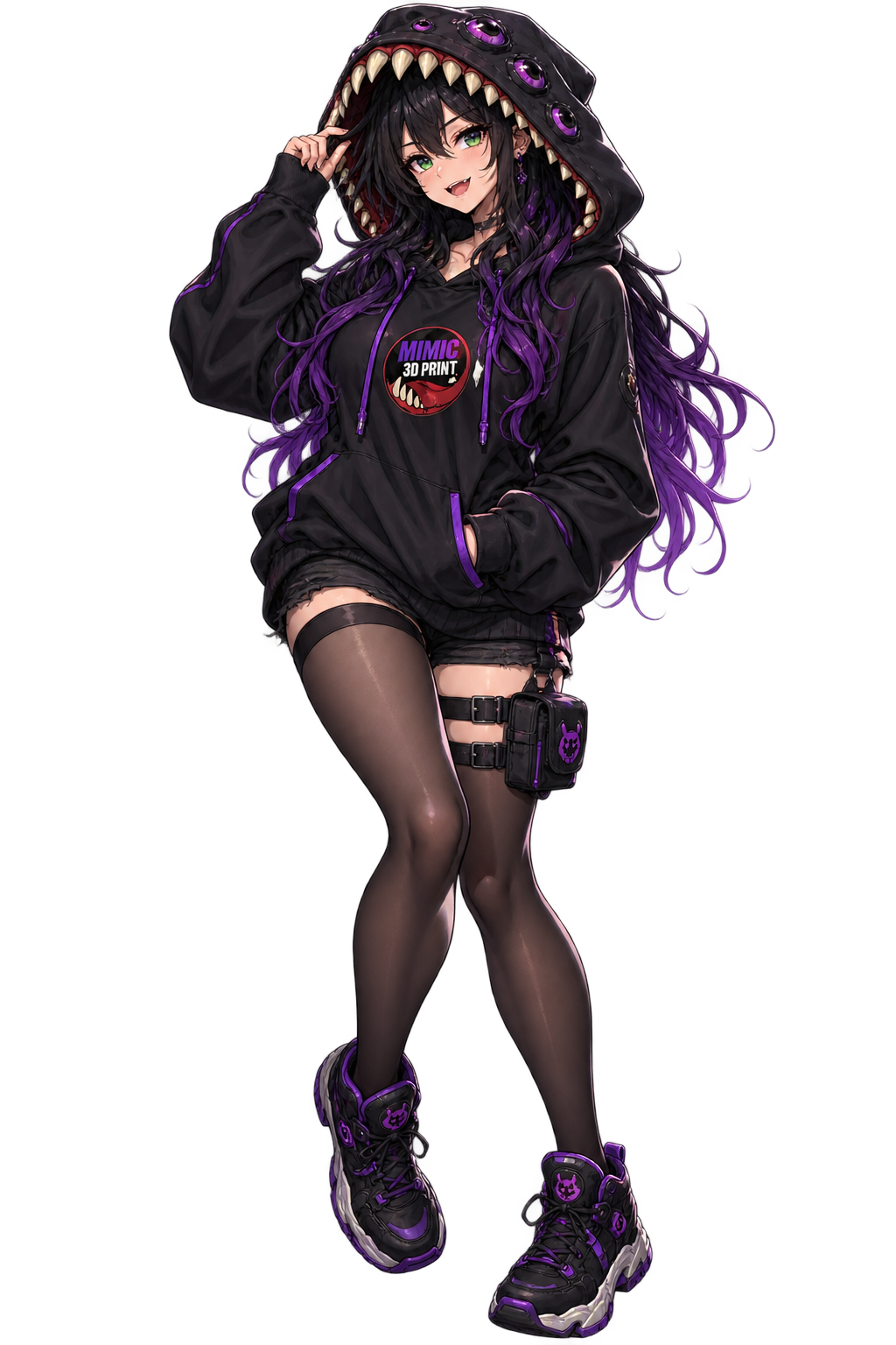 Mimika, the official Mimic3DPrint mascot, wearing her black mimic hoodie