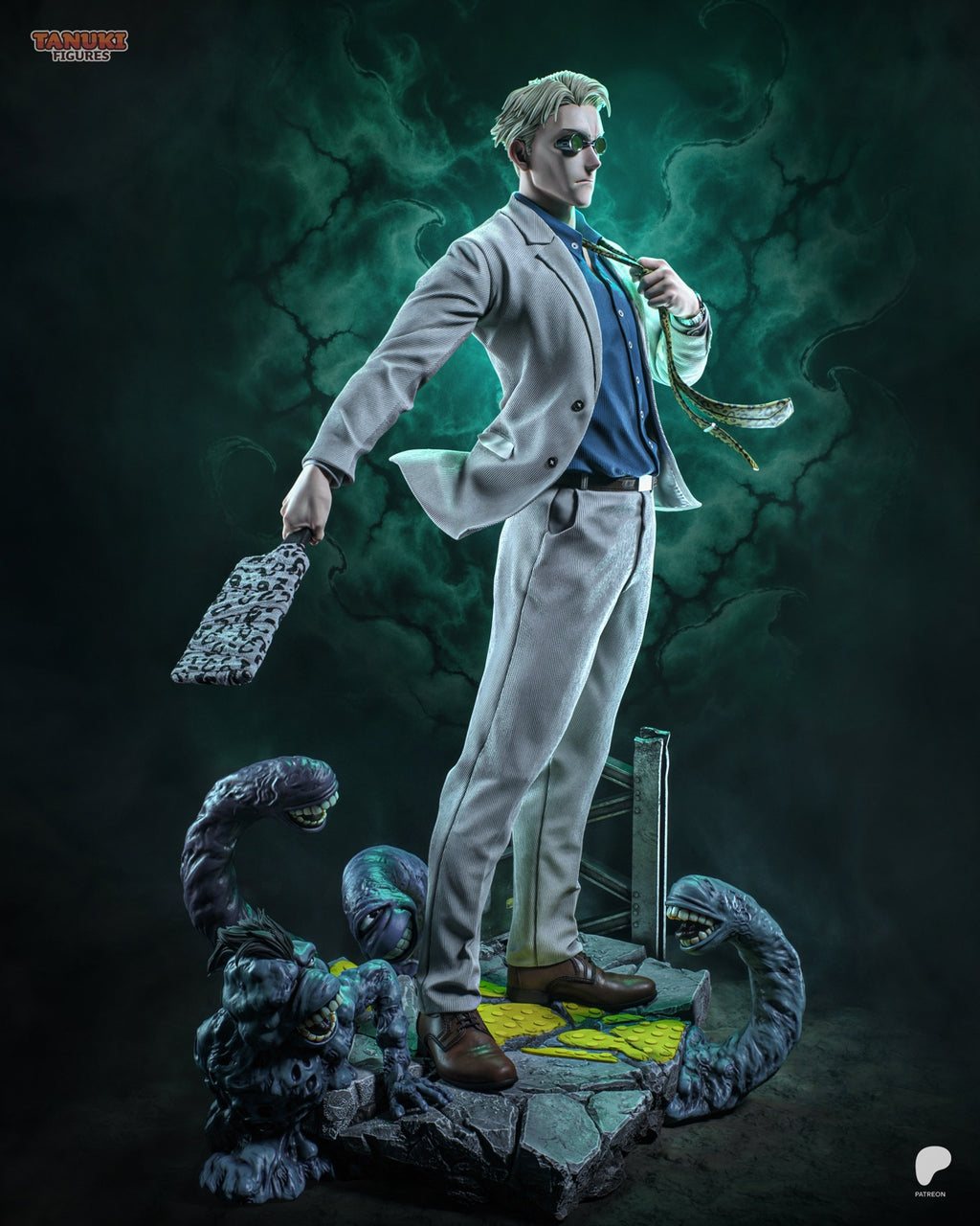 Kento Nanami Jujutsu Kaisen resin collector statue – three-quarter render with suit jacket