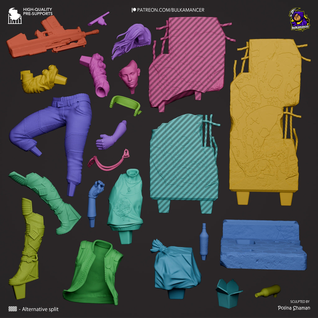 Valerie – multipart resin statue component layout